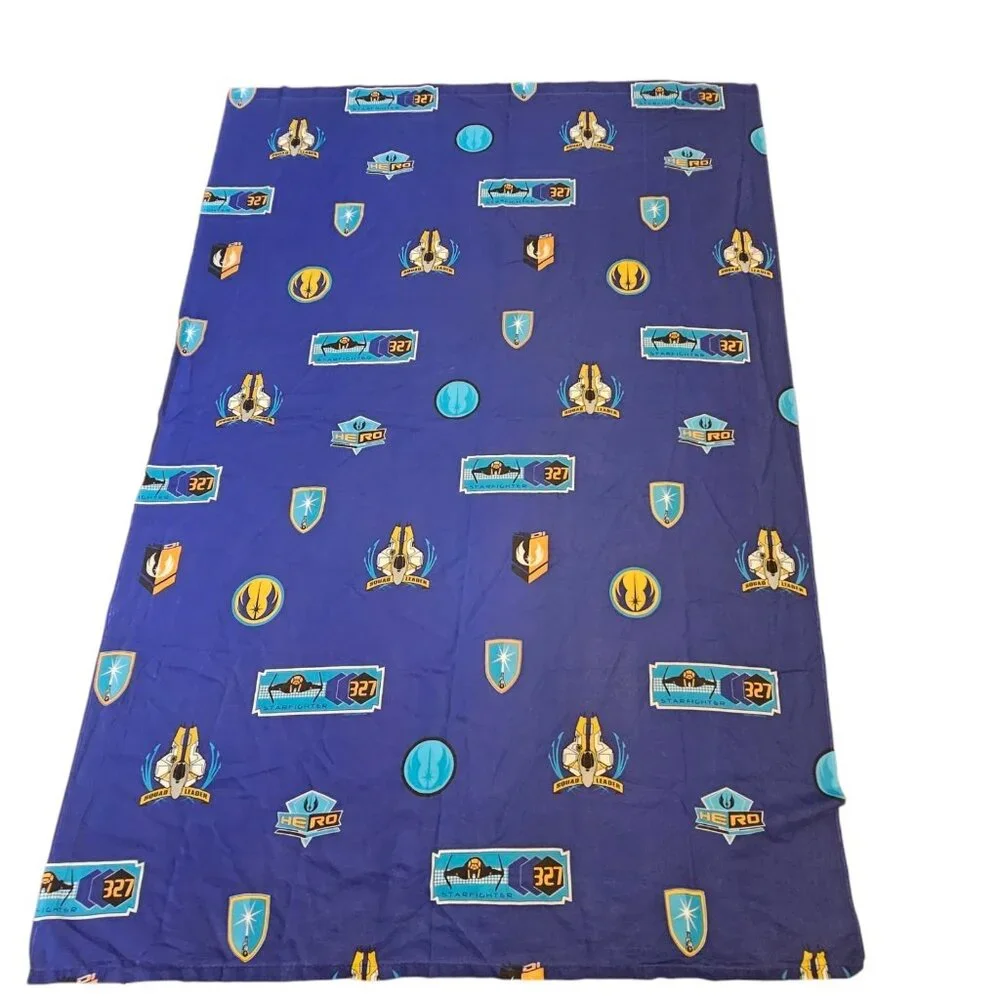 VTG Star‎ Wars Jedi Blue Fabric Material Star Fighter 3.5 Yards Twin Sheet Set